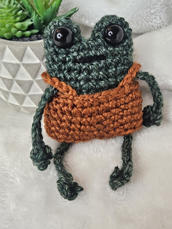 Hand Crafted Other - Handmade Crochet Frog Plush - Green with Rust Orange Jumper